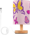 Butterfly LED Table Lamp, Bedside Lamp with Linen Lampshade, Flicker-Free Eye Care USB Plug in Nightstand Lamp, for Bedroom and Office