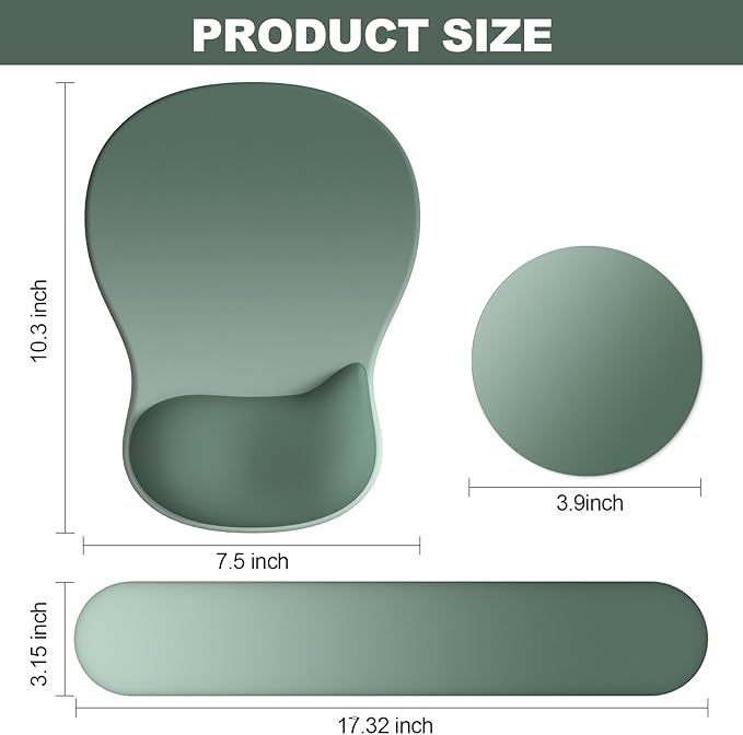 Ergonomic Mouse Pad with Wrist Rest and Keyboard Wrist Rest, Gel Mousepad and Wrist Rest for Computer Keyboard, Non-Slip PU Base, Mouse Pad with Wrist Support for Gaming, Sage Green