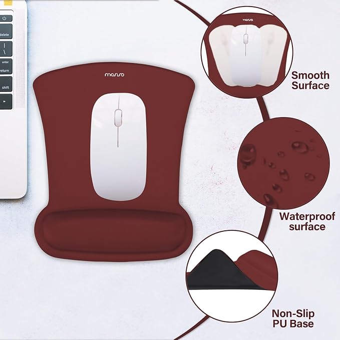 MOSISO Wrist Rest Support for Mouse Pad & Keyboard Set, Ergonomic Mousepad Non-Slip Base Home/Office Easy Typing Cushion with Neoprene Cloth & Raised Memory Foam, Wine Red