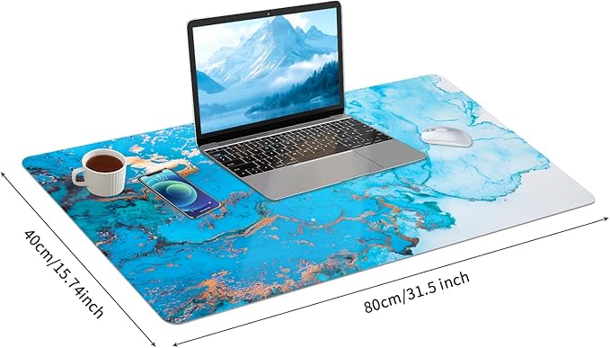 Bloss Blue Marble Desk Mat, Leather Desk Pad, Desk Matt for Desktop, Waterproof Desk Pad Mat, Computer Mat for Office Work/Home/Decor/Desk Protect(31.5 x 15.7 Inches)