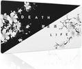 aportt Black White Cherry Blossom Mouse Pad Large Japanese Sakura Death Life Desk Mat 60x35 cm Non-Slip Rubber Base Stitched Edge Large XL Playmat for Gaming Laptop Computer PC Desktop,24x14 Inch