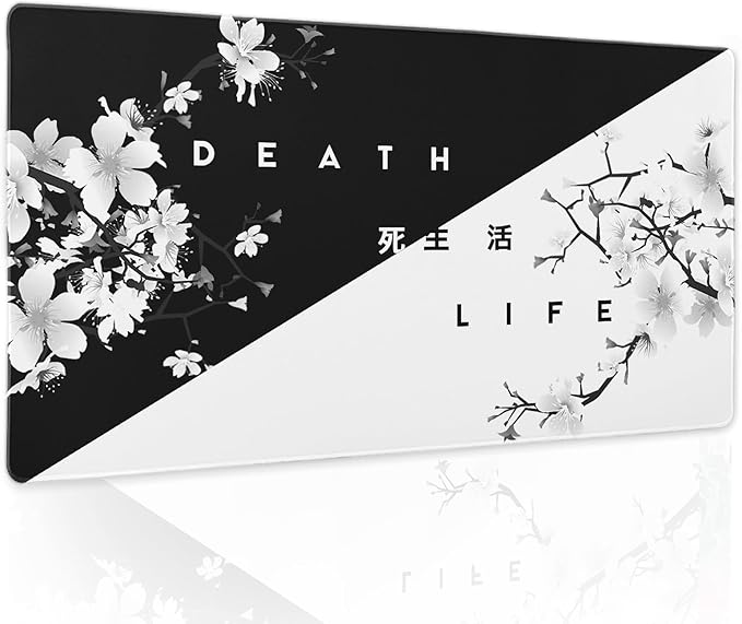 aportt Black White Cherry Blossom Mouse Pad Large Japanese Sakura Death Life Desk Mat 60x35 cm Non-Slip Rubber Base Stitched Edge Large XL Playmat for Gaming Laptop Computer PC Desktop,24x14 Inch