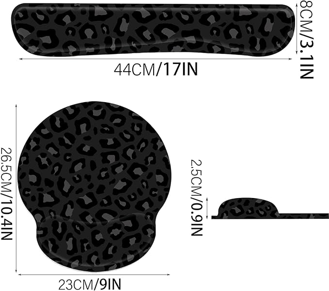 2Pcs Keyboard Wrist Rest Pad and Mouse Wrist Rest Support Mouse Pad Set,Ergonomic Support,Gaming Mouse Pad,Memory Foam,Non-Slip Base,for Office Western-Black Leopard Cheetah Pattern