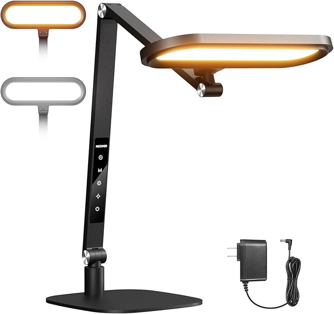NEEWER Basics 16W Desktop LED Lamp for Home Office Video Conference Reading Lighting, Bi Color Eye Caring Foldable Dual Sided Dimmable Touch Ring Light with Desk Stand/Memory/Timer CRI95, FR16