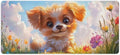 Large Ergonomic Gaming Mouse Pad Charming Fluffy Dog in Bright Meadow - Cute Pet Theme with Non-Slip Base Water-Resistant Surface and Stitched Edges 40x90cm