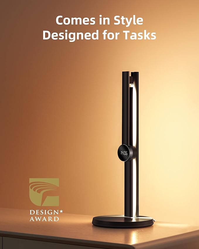 EZVALO Smart Desk Lamp with APP Control,Eye-Caring Auto-Dimming Led Desk Lamp,3 Color Temperature, Works with Alexa&Google Assistant, Study Lamp with Clock, Desk Lamps for Home Office Reading,Studying