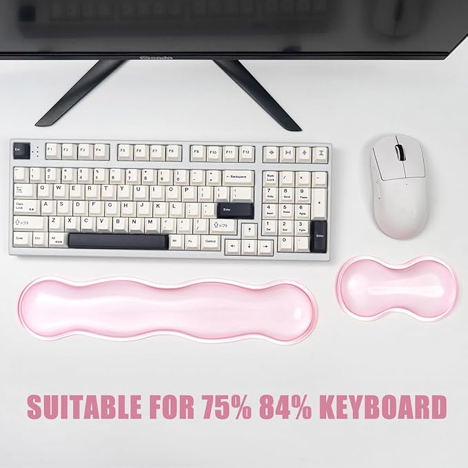 Ergonomic Silicone Gel Keyboard and Mouse Wrist Rest Set – Clear Wrist Rest for Keyboard 60%/68%/75%, Comfort & Support for Typing and Gaming(Pink)