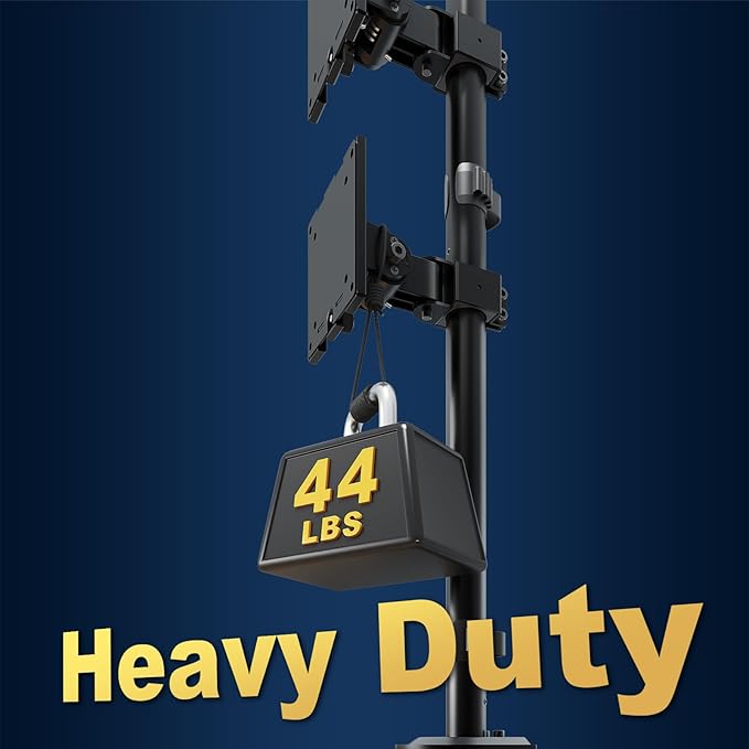 Heavy Duty Dual Monitor-Arm for 17-49'' - Double Vertically Stacked Monitor Mount, Extra Tall Ultrawide Desk Stand Holds up to 44 lbs per Screen, Vesa 75/100, Black