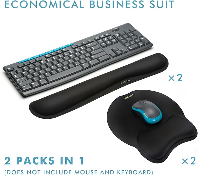 VAGAU Premium Keyboard Wrist Rest and Mouse Pad Wrist Support, Ergonomic Memory Foam Set for Office, Laptop, Mac, Computer and Gaming, Comfortable Typing (2 Pack)