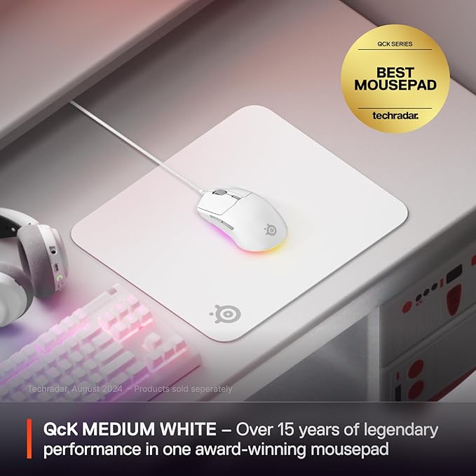 SteelSeries QcK Cloth Gaming Mouse Pad - Exclusive Micro-Woven Surface - Optimized for Gaming Sensors - Maximum Control - Size M - White