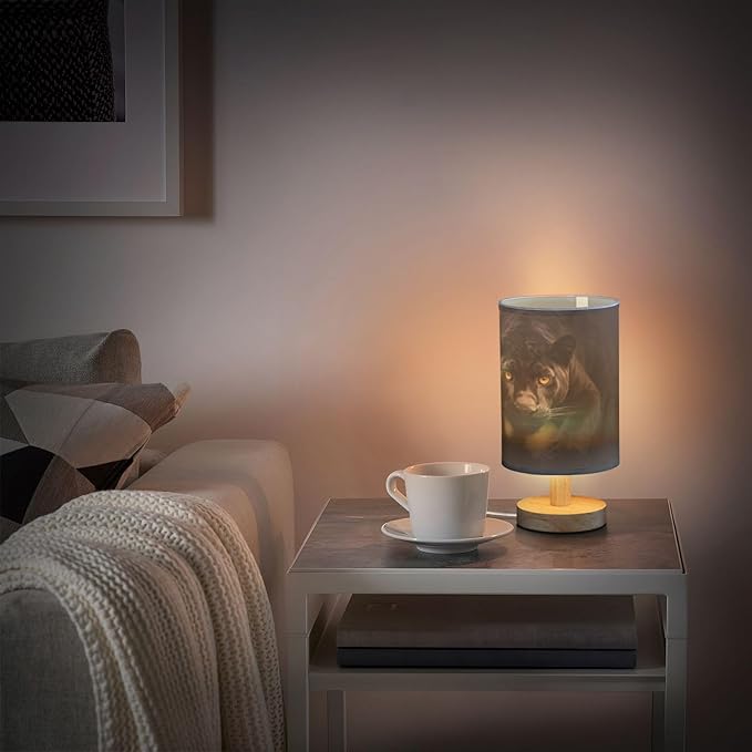 Black Panther Bedside Table Lamp,Eye-Care LED Desk Lamp with Matte Fabric Shade for Living Room,Dorm,Office
