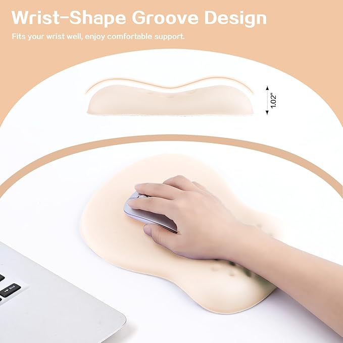 Ergonomic Wrist Rest with Mouse Pad, Mouse Pad with Comfortable Memory Foam Wrist Rest, Massage Design, Non-Slip Rubber Base, Made Easy Typing & Relieve Wrist Pain, Apricot