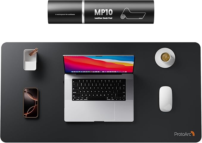 ProtoArc MP10 Leather Desk Mat, Large Mouse Pad- 31.5×15.8 inch, Non-Slip PU Leather Desk Pad Protector, Premium Desktop Mat for Computer, Keyboard and Mouse, Black