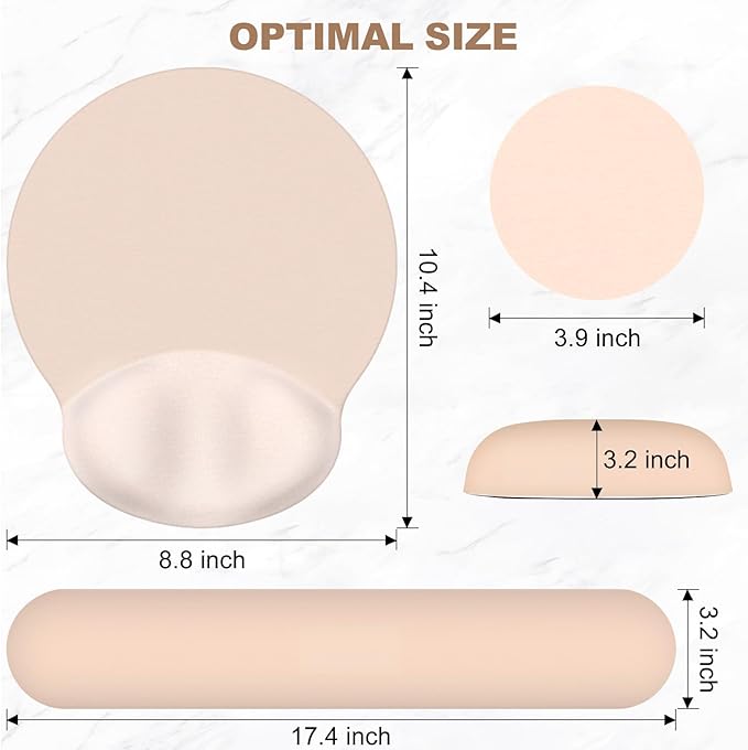 AIMSA Mouse Pad with Wrist Rest Support, Keyboard Wrist Rest Set, Ergonomic Memory Foam Mousepad for Computer Keyboard, Easy Typing and Pain Relief, Apricot