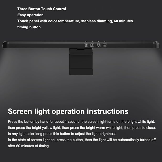 Bewinner Curved Monitor Light Bar 40cm, Asymmetrical Light Source No Glare Blue Light Blocking Stepless Dimming, 3 Color Temperatures Touch Control Type C Powered for 0.6-1.6in Curved Screens
