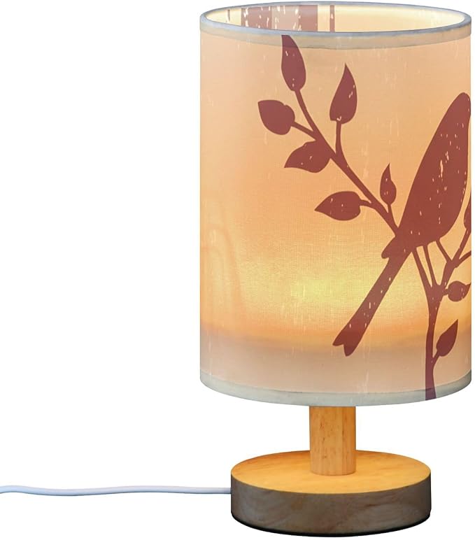 Retro Bird LED Table Lamp, Bedside Lamp with Linen Lampshade, Flicker-Free Eye Care USB Plug in Nightstand Lamp, for Bedroom and Office
