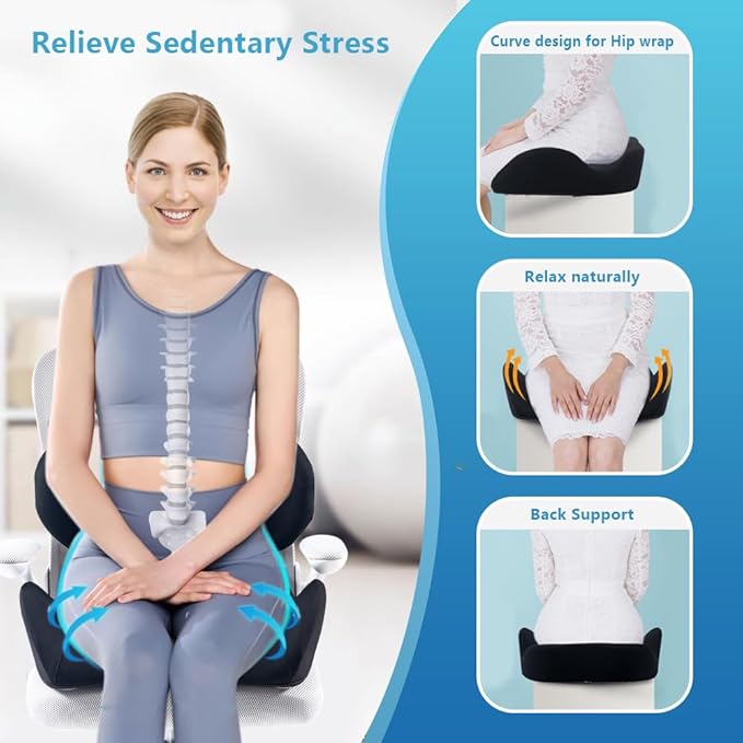 Lexeme X Large Memory Foam Seat Cushion Lumbar Support Pillow for Sciatica & Tailbone Pressure Relief Coccyx Pad for Office Chair, Car,Wheelchair,Home,Office