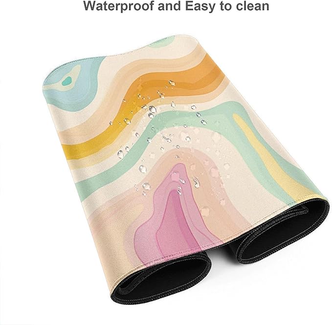 AQQA Abstract Aesthetic Desk Mat Desktop,Gaming Mouse Pad Long Cute Large Desk Pads 31.5X15.7 Inch Mousepad with Non-Slip Base Stitched Edge Keyboard Mat for Gaming Office, Abstract Modern Colorful