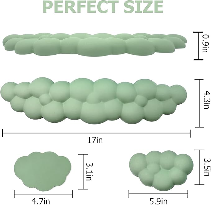 Cloud Wrist Rest Keyboard, PU Leather Memory Foam Wrist Rest for Computer Keyboard, Ergonomic Keyboard Wrist Rest and Cute Mouse Wrist Rest for Gaming,Office,Computer,Typing,Pastel Green