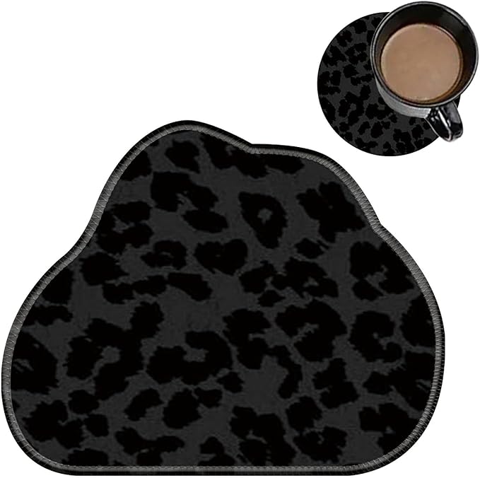 Cute Mouse Pad Plus 1 Coaster, Small Gaming Mouse Mat 11.8 x 9.45 inches, Travel Mouse Pads with Durable Stitched Edges Non-Slip Base, Black Leopards Decor Mousepad for Office Home
