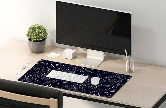 SSOIU Extended Gaming Mouse Pad (35.5x15.7 in), Large Stable Rubber Base Mousepad with Stitched Edges, Keyboard Mouse Mat Desk Pad for Work, Game, Office, Home - Space Galaxy Constellation