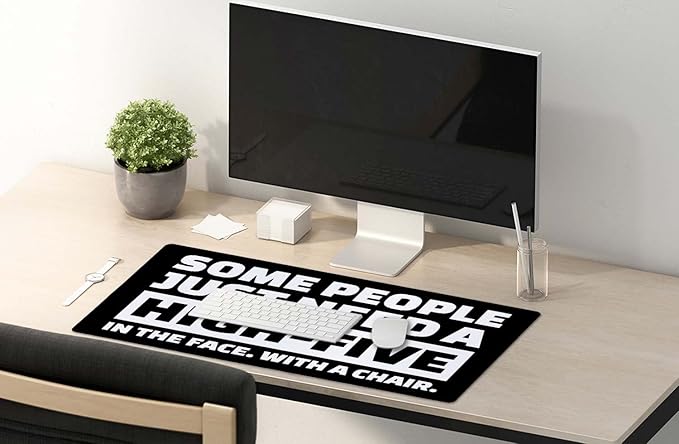 SSOIU Funny Quote Large Mouse Pad, Full Desk XXL Extended Gaming Mouse Pad 35.5" X 15.7", Waterproof Desk Mat Stitched Edges, Some People Just Need a High Five in The Face with a Chair