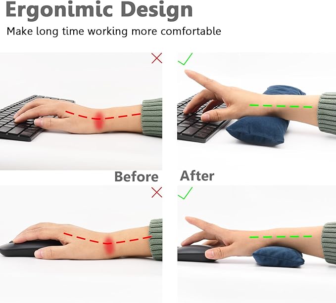 Keyboard Mouse Wrist Rest Bean Bag Set, Ergonomic Wrist Rest for Keyboard and Mouse Filled Ergo Beads, for Laptop, Desktop Computer (Dark Blue)