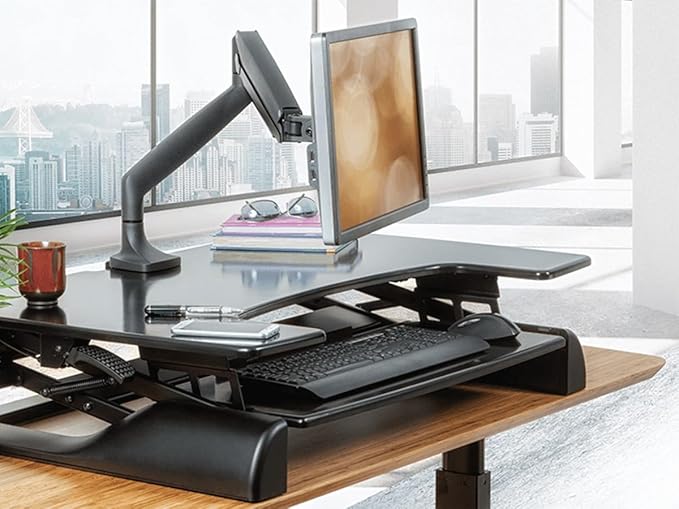 Monoprice Single Monitor Adjustable Gas Spring Desk Mount - Black, Supports Up to 34 inch Monitors, 19.8 LBS Display Weight, Smooth Full-Motion Black - Workstream Collection