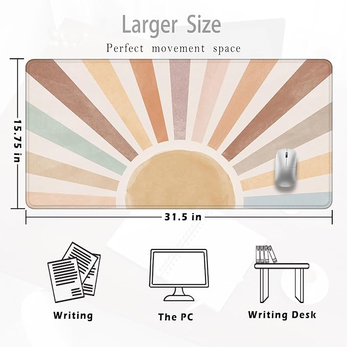 Boho Sun Large Mouse Pad 31.5x15.7inch, Sunshine Rainbow Large Extended Computer Desk Mat Mousepad for Keyboard and Mouse, Boho Desk Accessories