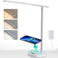 Upgraded LED Desk Lamp with Wireless Charger, Stepless Dimmable Foldable Table Lamp for Home Bedroom Office Sturdy Room, 3 Color Temperatures, Memory Function