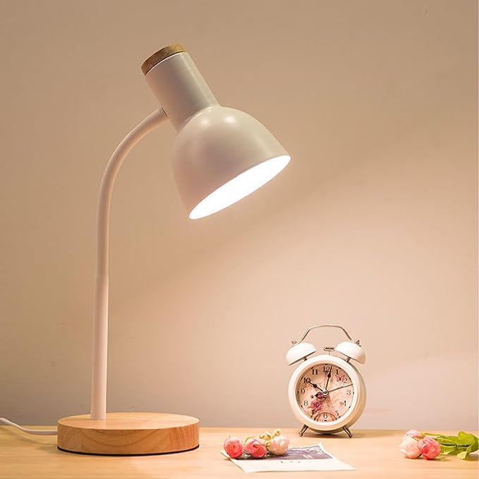 WLHONG LED Desk Lamp, Modern Table Lamps 3 Color Modes, Eye-Caring Reading Light, Desk Light with Adjustable Flexible Gooseneck, Study Lamp for Kids Audlt Bedside Dorm Room Essentials (White)