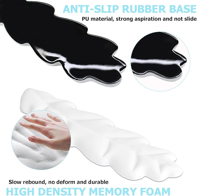 Ergonomic Keyboard Wrist Rest, Leaf Shape PU Leather Memory Foam Wrist Support for Computer Keyboard, Keyboard Pad and Cute Mouse Wrist Pad for Gaming,Office, Computer, Typing, White