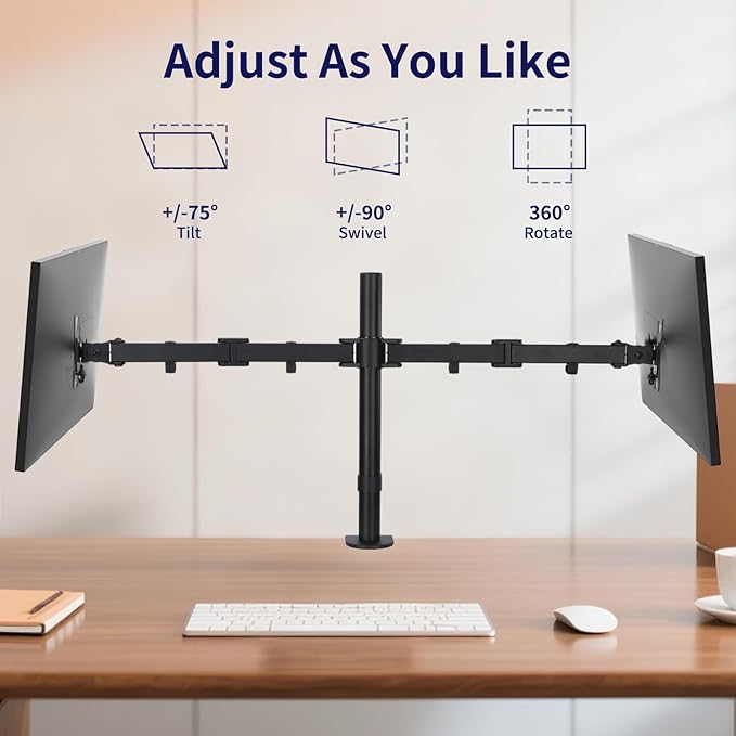 Dual Monitor Desk Mount for 13"-27" Screens Up to 22lbs Heavy Duty Fully Adjustable Double Arm Desk Stand Computer Monitor Mount with C Clamp/Grommet Base
