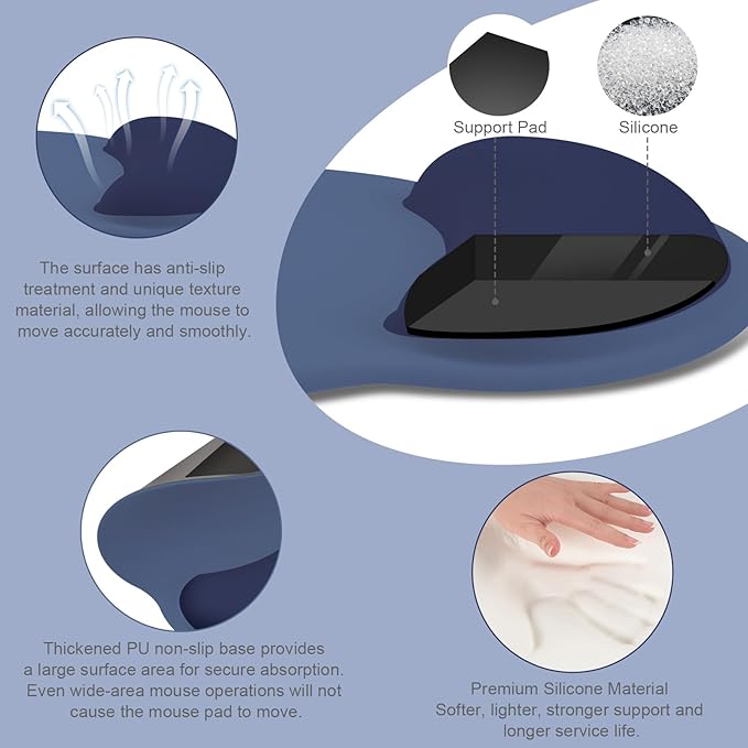 MOSISO Wrist Rest Support for Mouse Pad&Keyboard Set, Circle Curved Ergonomic Mousepad&Coaster Non-Slip Base Home/Office Wrist Support&Easy Typing Pad with Soft Cloth&Silicone Lining, Navy Blue