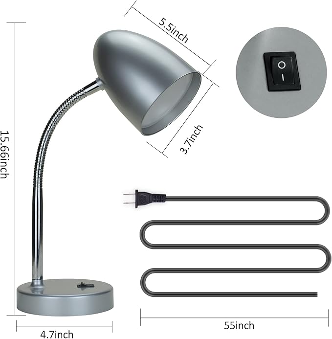 E ENERGETIC LIGHTING LED Desk Lamp, 3.5W 240LM 4000K Cool White Study Lamps for Bedroom and Office, Eye Protection, ETL Listed Silver Table lamp