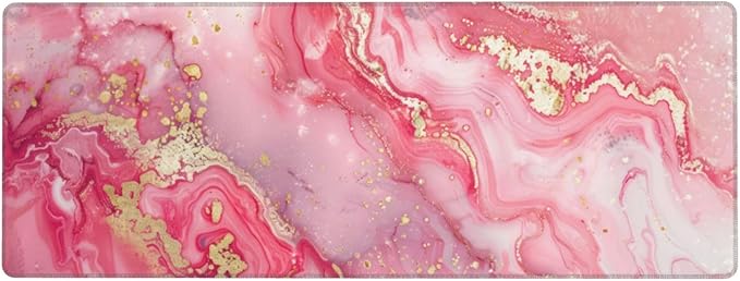 Pink Gold Marble Mouse Pad XL Large Mousepad Non Slip Rubber Base Desk Mat for Laptop Computer Gaming 31.5" X 12"