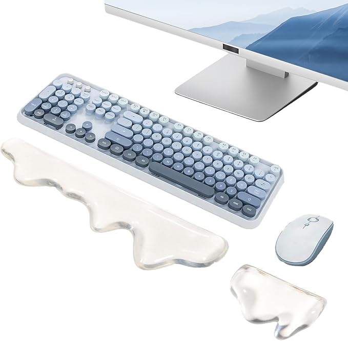 Gel Keyboard and Mouse Wrist Rest Set Abstract Clear Keyboard Wrist Rest Transparent Ergonomic Cute Minimalist Mountain Silicone Non-Slip Mouse Wrist Pad Support for Computer Gaming Home Office