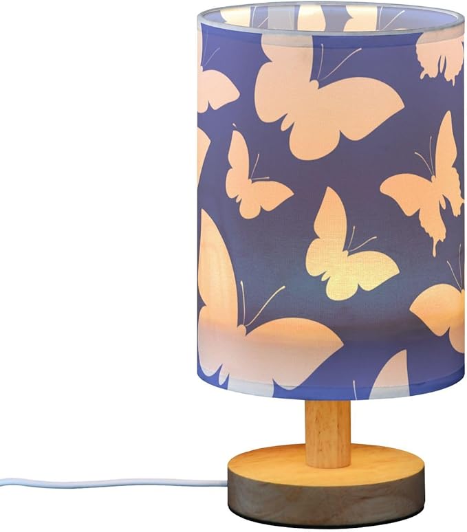 White Butterfly LED Table Lamp, Bedside Lamp with Linen Lampshade, Flicker-Free Eye Care USB Plug in Nightstand Lamp, for Bedroom and Office