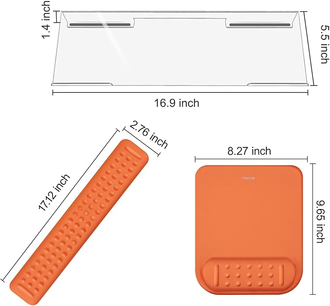 MOSISO Computer Keyboard Stand&Wrist Rest Support for Keyboard &Mouse Pad Set, Ergonomic Massage Wrist Rest Set, Easy Typing Working Acrylic Clear Stand for Office Home, Cosmic Orange