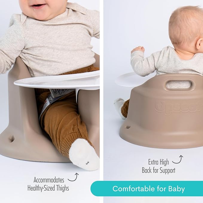 Upseat – The Original Ergonomic Baby Floor & Booster Seat with Tray, Developed with Physical Therapists for Upright Posture & Healthy Hip Development, 4–24 Months, Extra-Large Tray (Taupe)