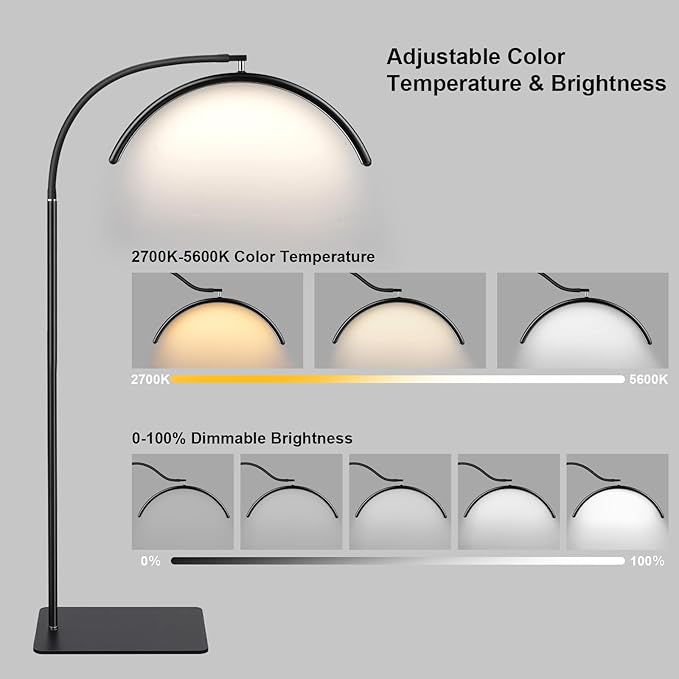 Half Moon LED Floor Light - Professional Shadow-Free Lamp for Lash Techs, Estheticians & Tattoo Artists | Dimmable for Eyelash Extensions, Nail Art, Home & Office