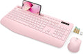 Wireless Keyboard and Mouse, Wrist Rest, Phone Holder, 2.4G Lag-Free Ergonomic Keyboards Mouse Combo, KM23D Silent Keyboards Set for Computer, Laptop, PC, Windows, Pink -SABLUTE