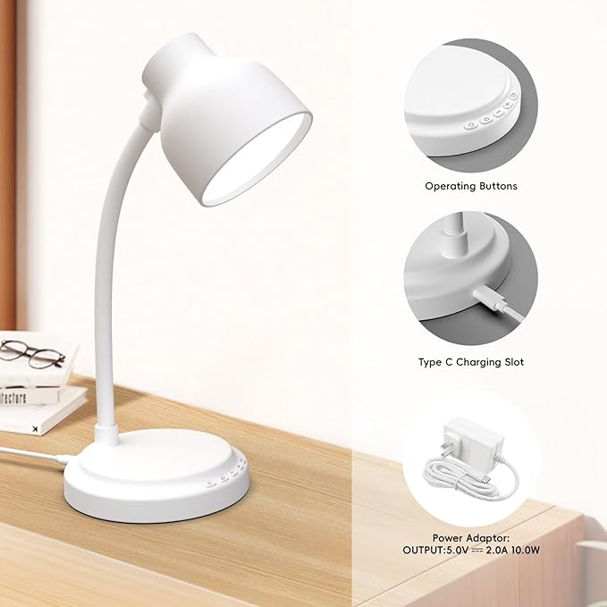 LED Desk Lamp With 96 LEDs,High lumens Table lamp,Desk Lamp for Office Home,4 Brightness Dimmable Flexible Table Lamp,Reading Light with a Timer Function for Bedside, Office, and Study Desk Use(White)