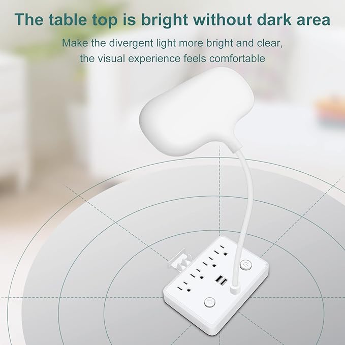 LED Desk Lamp, Power Outlet with Dimming Night Light Desk Light,Table Lamps 3 Lighting Modes Desktop Charging Extension Lead 4 AC Power Outlet and 2 USB Charging Ports for Travel Home Office
