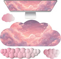 Cloud Mouse Pad Keyboard Wrist Rest for Mouse 4PCS Extended Large Galaxy Space Desk Mat Pad Set Memory Foam Non-Slip Cute Ergonomic Game Mouse Wrist Support for Computer Home Office Pink Starry Sky