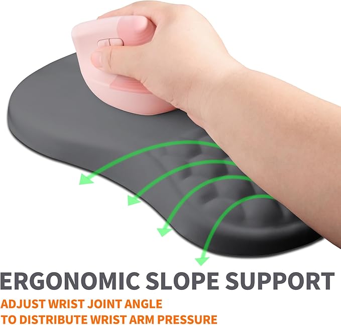 Ergonomic Joint Wrist Support Mouse Pad with Memory Foam Cushion Massage Bump, Carpal Tunnel Mousepad Slope Design for Wrist Rest, 11.8x7.9 in, DimGray