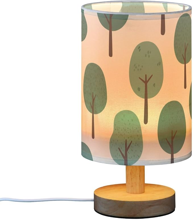 Green Tree LED Table Lamp, Bedside Lamp with Linen Lampshade, Flicker-Free Eye Care USB Plug in Nightstand Lamp, for Bedroom and Office