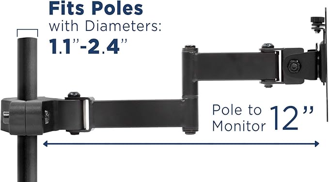 Mount-It! Universal Full Motion Steel Pole Mount with Articulating Arm and Removable VESA Plate for 17 to 32 Inch Monitors & TVs, VESA 75x75 & 100x100 Compatible, Black (MI-391)