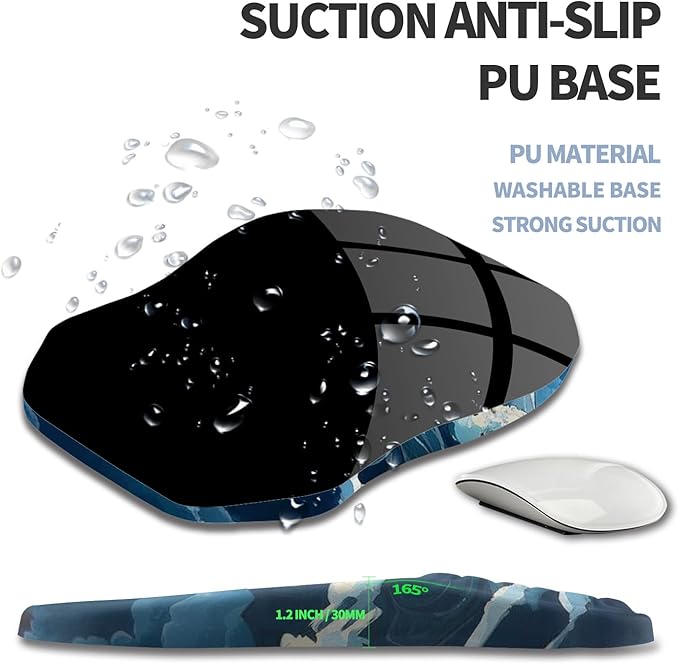 Ergonomic Raised Mouse Pad Wrist Support with Bilateral Slope Memory Foam Mousepad for Wrist Rest and Carpal Tunnel 11.8x7.9〃Indigo Fury Wave