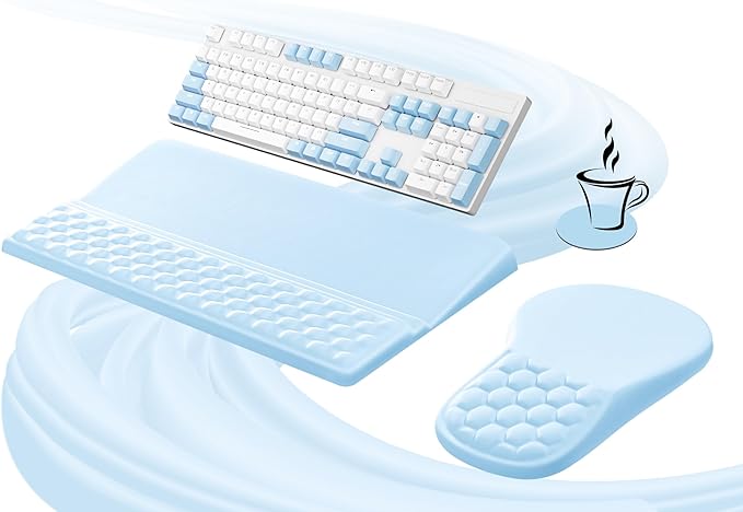 Ospelelf Keyboard Wrist Rest and Mouse Pad Set, Ergonomic Memory Foam Wrist Support, Aesthetic Desk Accessories for Office, Home & Gaming, Wrist Comfort Support, Blue